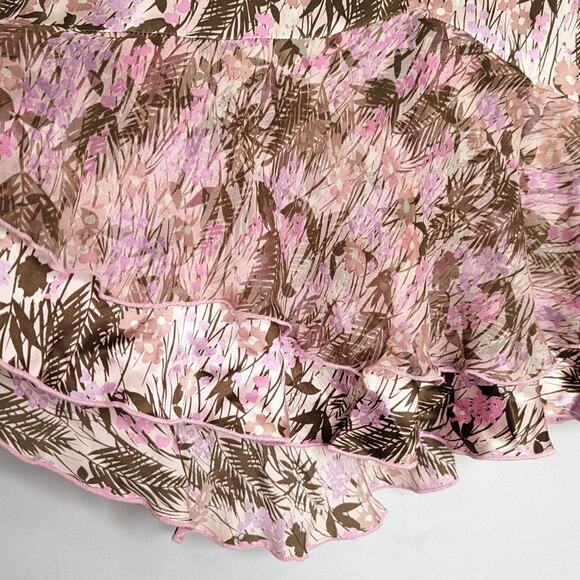 Fray Pink Palm Leaf Print Silk Layered Mini Skirt Side Zip Size 4 - Picture 7 of 10